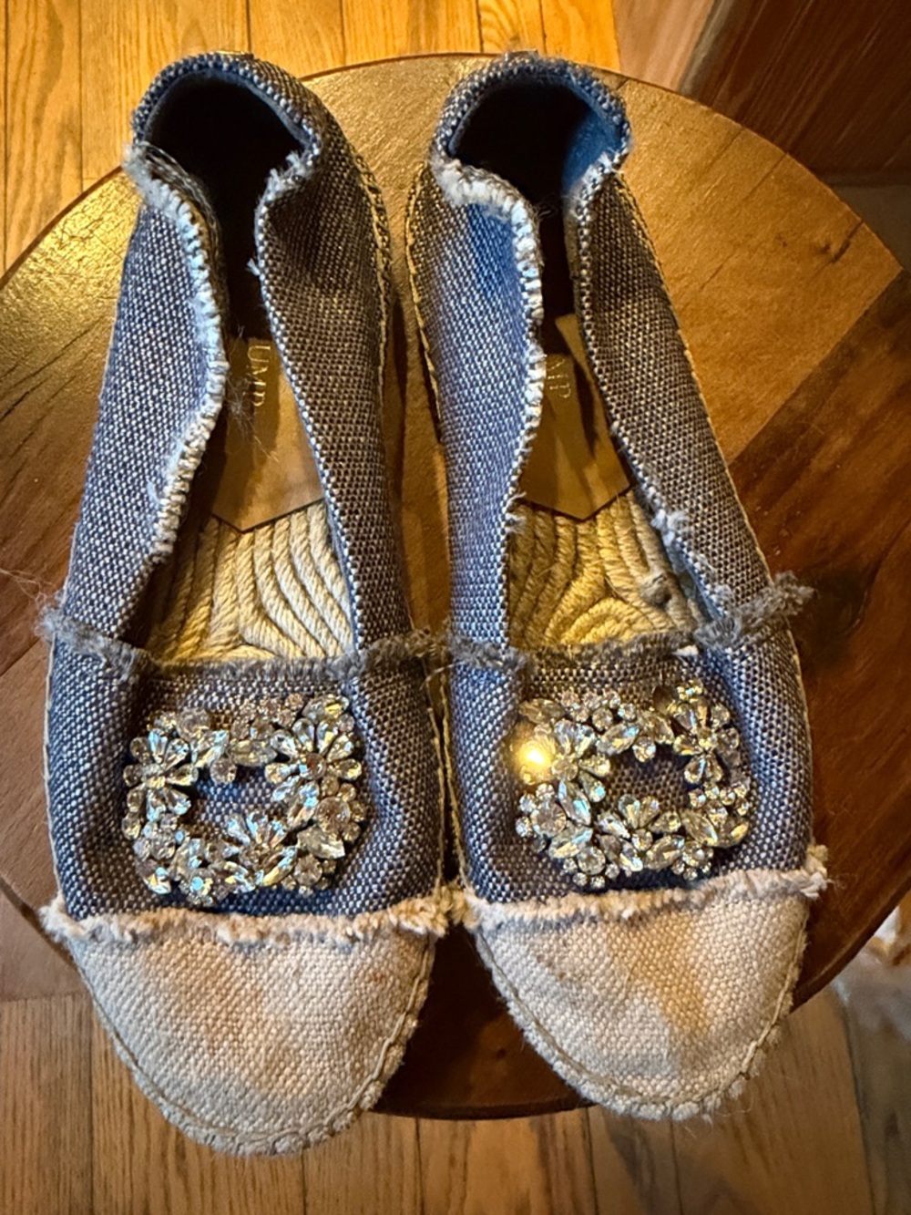 Ivanka Trump Denim Blue Crystal Embellished Espadrilles (run small) perfect 8